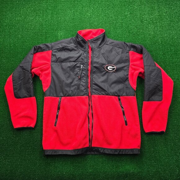 Georgia Bulldogs Jacket Mens Medium Black Red NCAA Football Flaw No Zipper - Picture 1 of 13